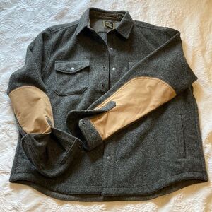 Todd Snyder Gray Wool Shirt Jacket with Tan Elbow Patches